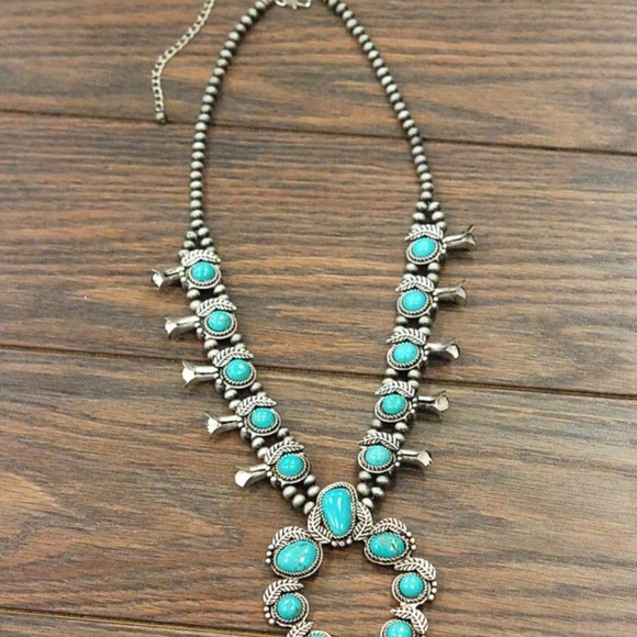 Squash Blossom Turquoise Necklace Natural Stones - Picture 4 of 4